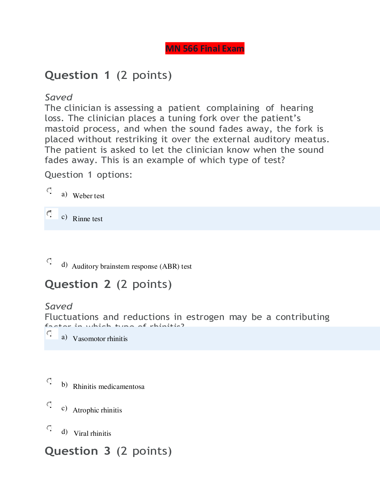 Preview of MN 566 Final Exam - Questions and Answers
